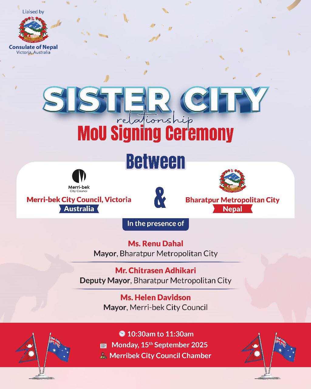 Merribek-Victoria and Bharatpur-Nepal to Establish Sister City Relationship